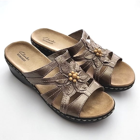 Clarks Bronze Lexi Myrtle 2 Slide On Sandals Ultimate Comfort Lightweight 9.5M - Picture 2 of 16